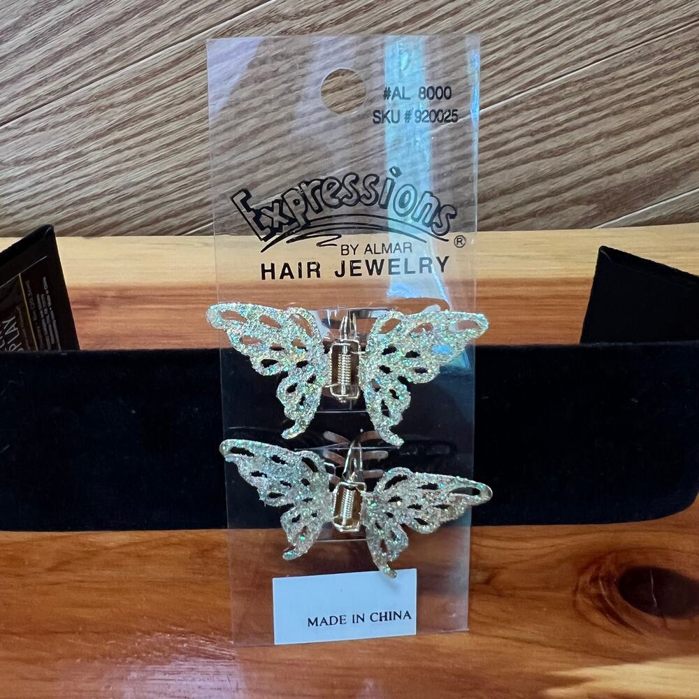 Vintage Hair Jewelry Butterfly Clips Barrette Glitter Expressions Y2K 90's Metal